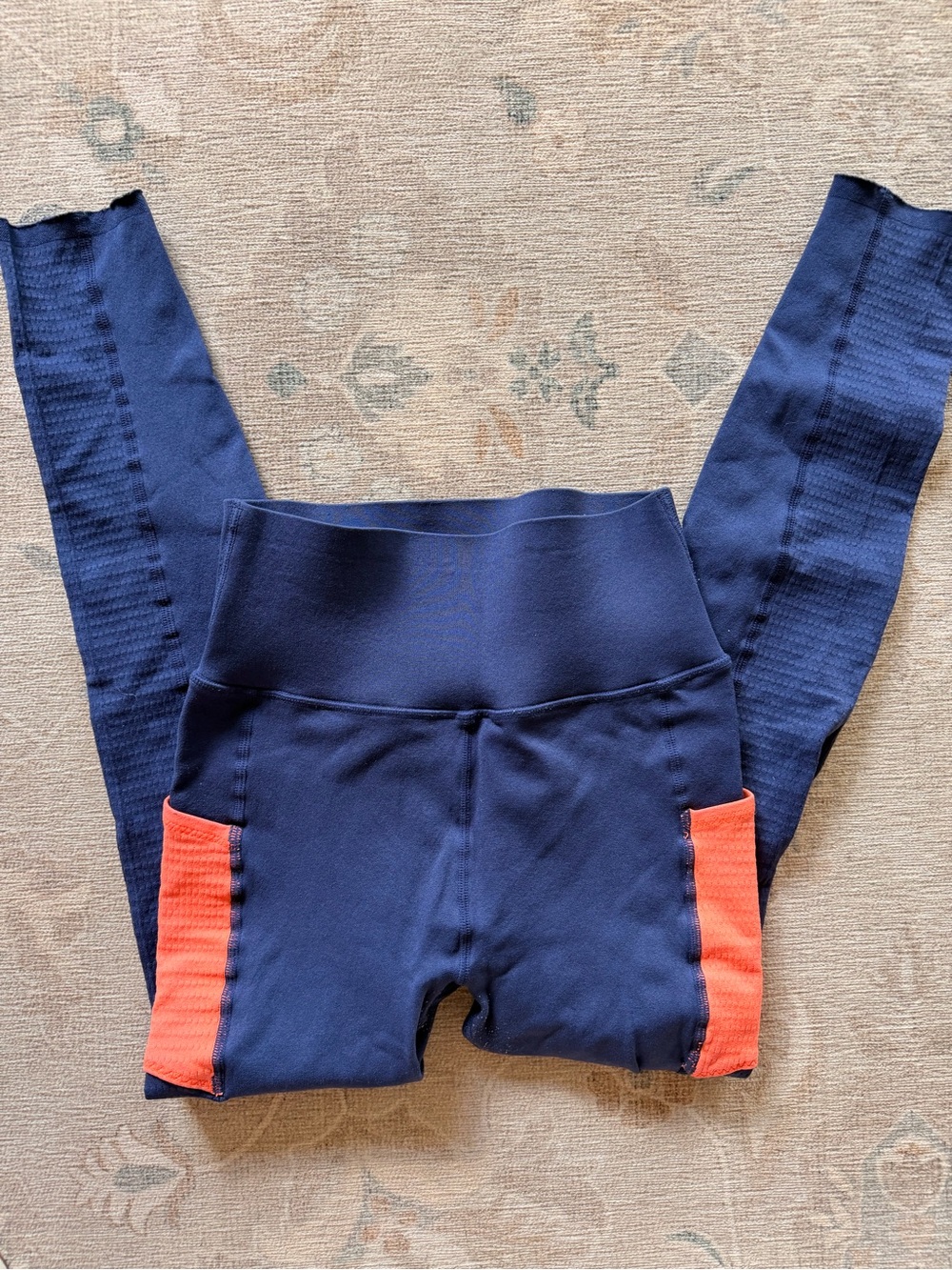 SkulptKnit by Fabletics Navy Leggings with Coral Accent Panels